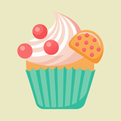 cupcake with strawberry chips icon isolated





