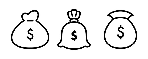 Money bag icon set with simple and modern design. money bag line symbol
