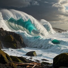 waves breaking on the rocks