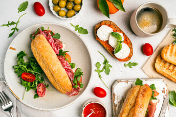 Assorted delicious baguette sandwiches
