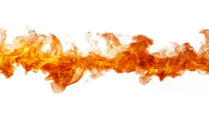 Bright orange fire flames with rising smoke isolated on transparent background