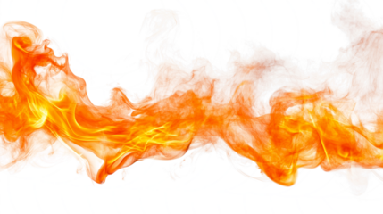 Bright orange fire flames with rising smoke isolated on transparent background