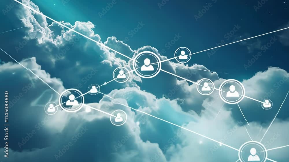 Poster complex network of interconnected nodes forming a futuristic cloud computing and big data infrastruc