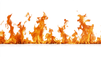 line of fire flames forming horizontal border isolated on transparent background