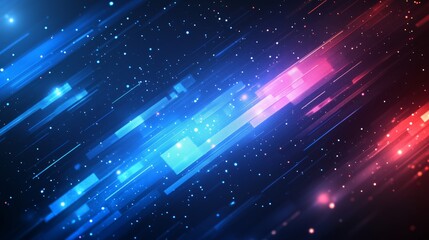 Fototapeta premium Diagonal blue and red lights exploding in digital space