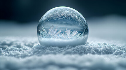 A frozen bubble resting on soft snow.