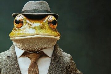 Frog wearing a vintage suit and hat illustration.