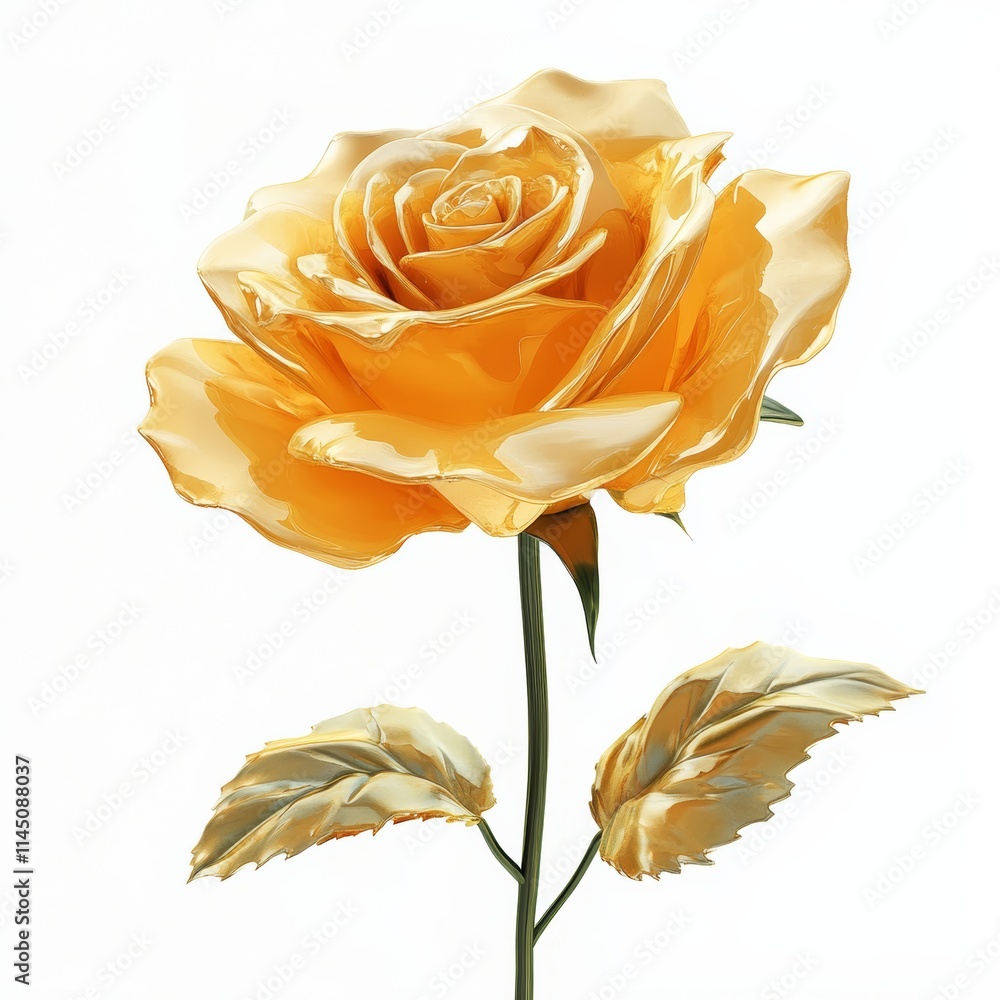 Poster 3d model of a golden yellow rose with subtle gradient, isolated against a white background with room