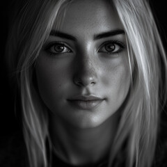Fototapeta premium black and white portrait of natural beauty, friendly expression
