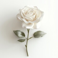 Fototapeta premium 3D render of a single rose with delicate petals and soft shading, set against a pure white background, minimalistic style, isolated with ample copy space