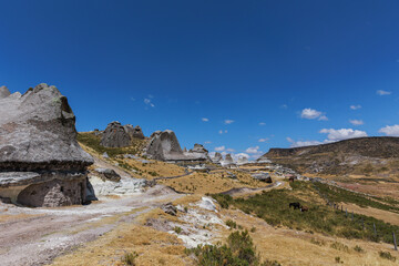 Fototapeta premium Pampachiri Stone Forest in Andahuaylas Peru. It is a spectacular rocky landscape in pointed or mushroom shapes, product of the eruption of the Qarwarasu and Sotaya volcanoes. 