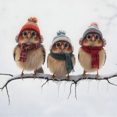 Fototapeta premium Birds with scarfs and hats 