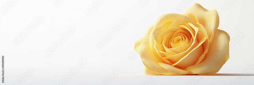 Poster 3d representation of a yellow rose with intricate petal textures, isolated on a white background wit