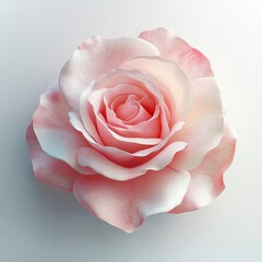 Fototapeta premium A 3D depiction of a pink rose, with realistic lighting and a subtle gradient, showcasing the petals' natural curves and soft shadows against a clean white backdrop