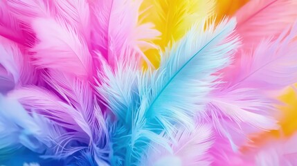 Obraz premium Colorful pastel feathers background texture.