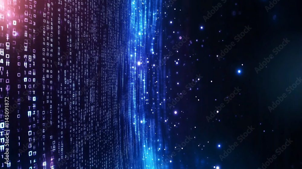 Poster digital data streams create an immersive visual experience in a futuristic environment