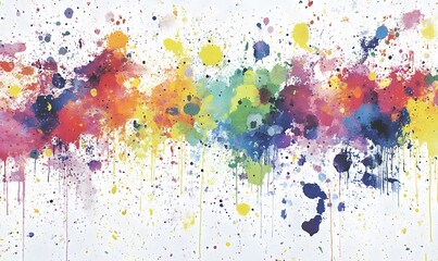 Fototapeta premium Vivid, colorful paint splatters and drips on white background.