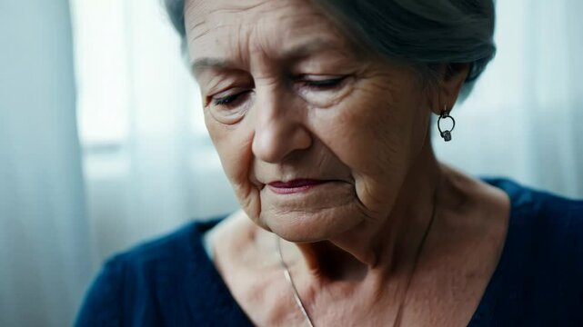 Elderly Womans Sorrowful Remembrance: A poignant closeup of grief and memory