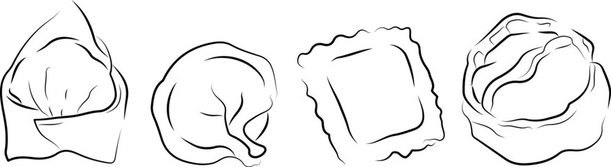 large set with various khinkals with tails and without tails, for various logos and designs