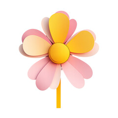 3D rounded yellow and pink flower white background