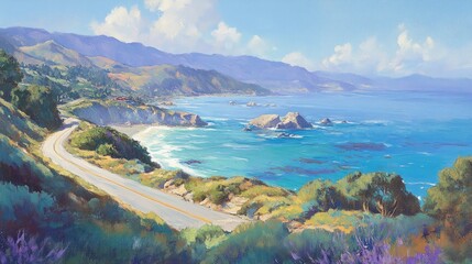 Coastal Highway Winding Through Scenic Mountains and Ocean