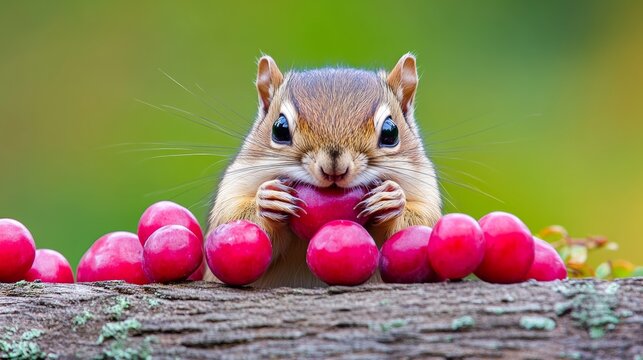 Squirrel is eating a bunch of red berries - Powered by Adobe