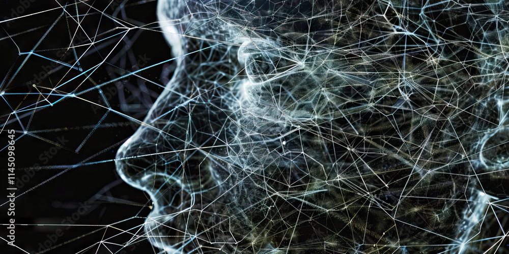 Poster abstract face profile with interconnected network