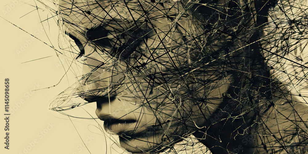 Poster abstract portrait with intersecting lines