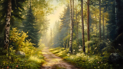 Fototapeta premium A sunlit forest path.