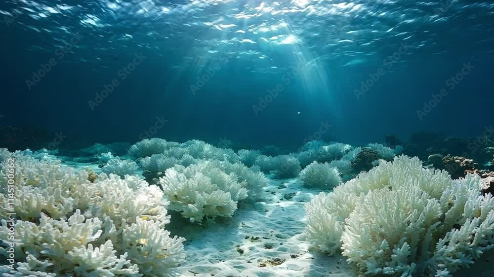 Poster this underwater landscape showcases vibrant coral reefs flourishing on the ocean floor, illuminated 
