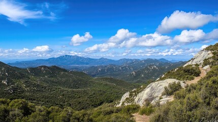 Fototapeta premium Mountain Range Landscape Under a Blue Sky