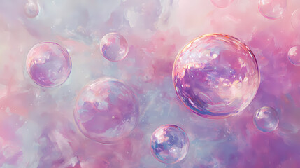 Pink and purple bubbles floating in a dreamy, effervescent background. Effervescent. Illustration