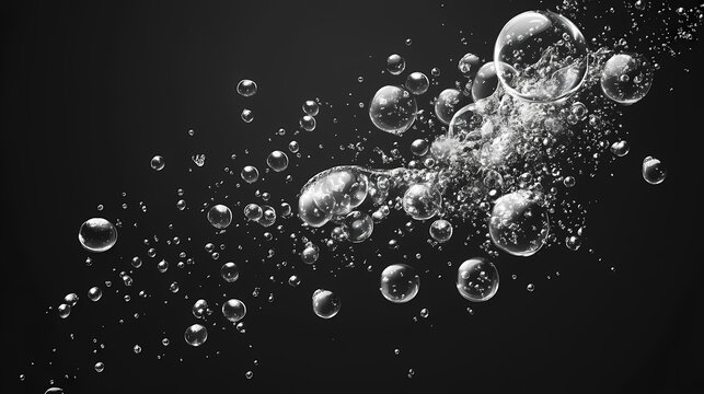 Realistic fizzy bubbles in water from effervescent tablet pill. transparent fizz bubbles of sparkling water or soda drink fizzy gas bubbles. Effervescent. Illustration