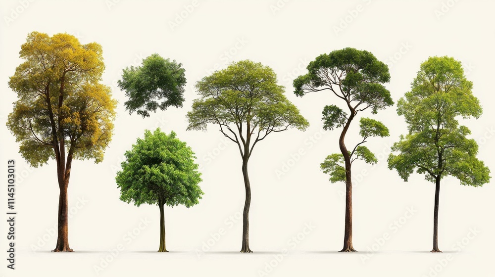 Aufkleber showcasing a diverse collection of rainforest trees in two rows of six standard nature landscape tro