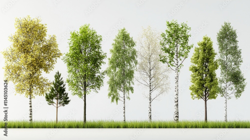 Aufkleber aligning a variety of forest trees in two rows of six standard nature scene landscape environment ae