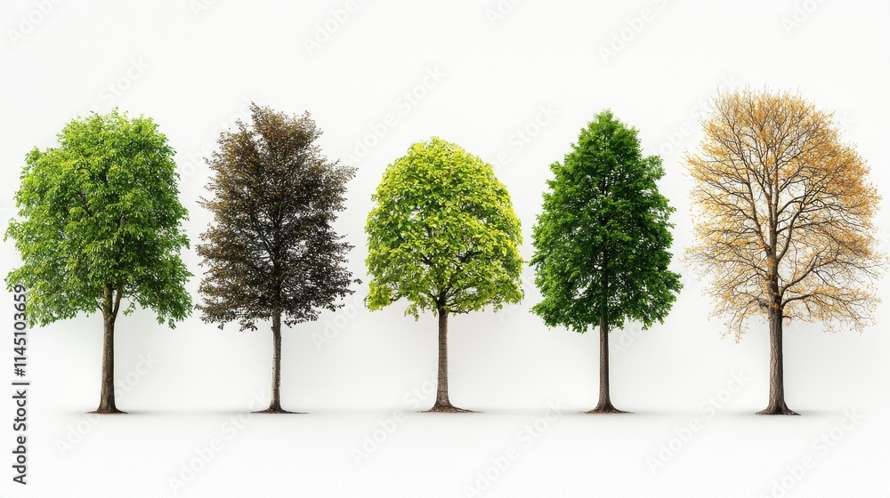 Poster aligning varieties of forest trees in two rows of six standard specimens natural landscape photograp
