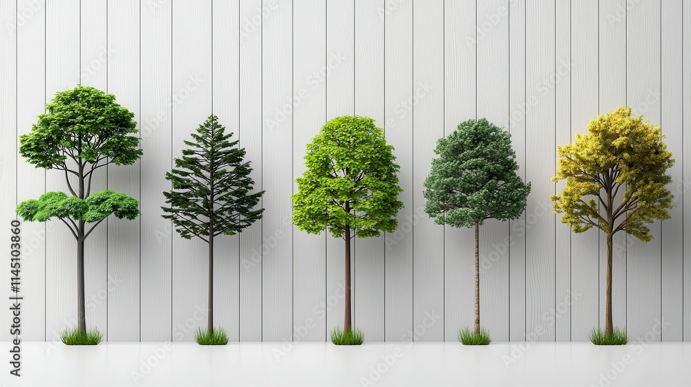 Aufkleber exploring a variety of small rainforest trees displayed in two standard formats for botanical study 