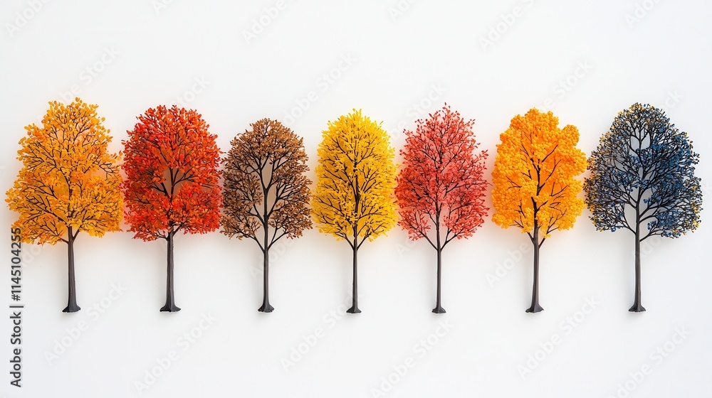 Poster Exploring the beauty of assorted small garden trees with vibrant leaves in urban settings a visual guide to nature's palette
