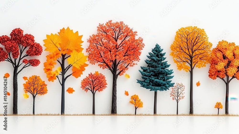 Poster Discover assorted small garden trees with vibrant leaves in a tranquil setting a visual journey through nature's palette