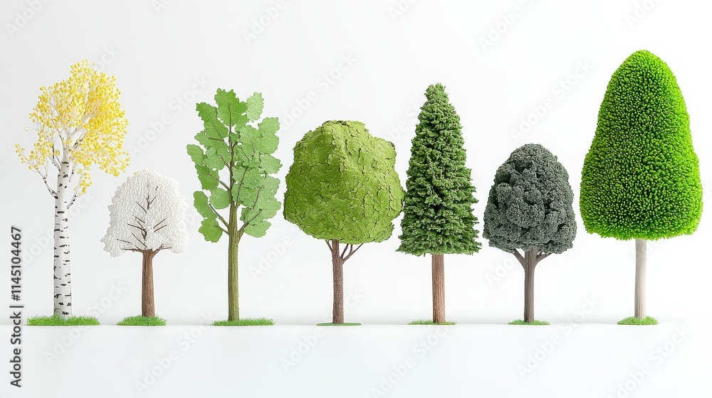 Aufkleber arranging assorted urban park trees in two rows of six for community green spaces urban environment 