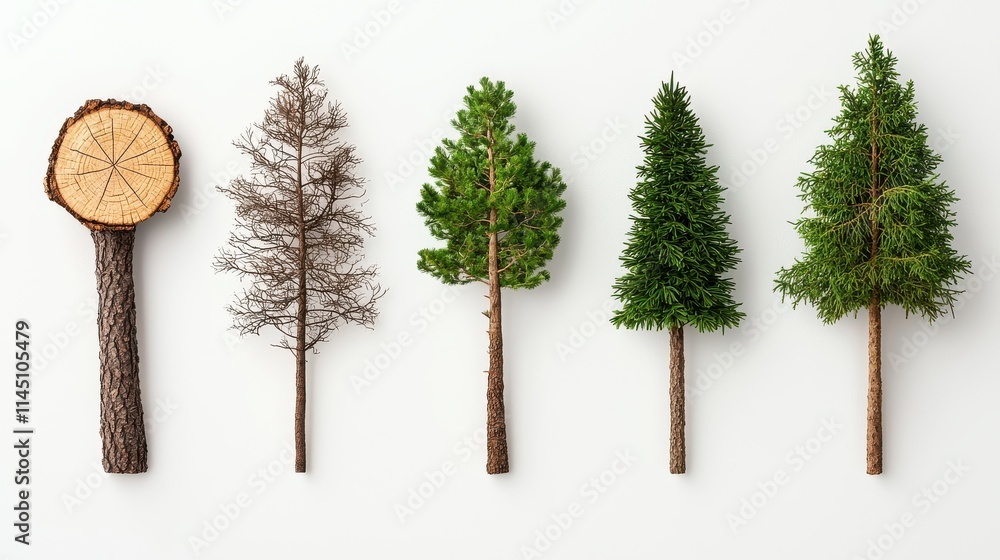 Aufkleber comparative analysis of different pine tree species aligned in two rows of standardized arrangement 