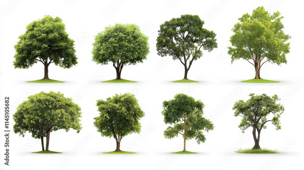 Aufkleber exploring diverse tropical tree species arranged in two rows a visual guide in a natural environment