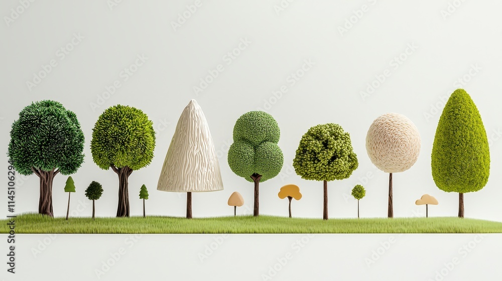 Aufkleber showcasing ornamental trees with unique shapes arranged in two rows a captivating display of nature'