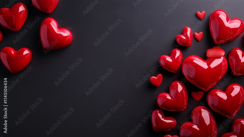 Poster black background with a red heart pattern. the hearts are arranged in a way that they are overlappin