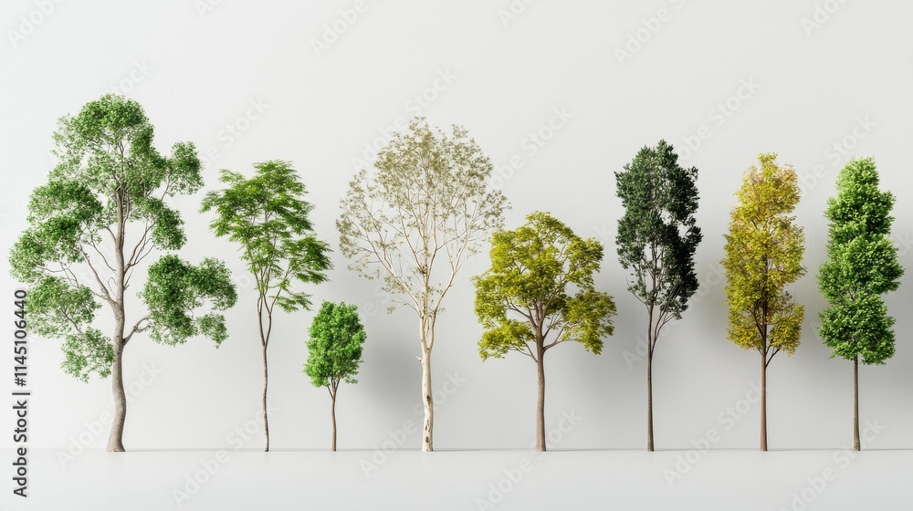Poster unique alignment of rare tree species in two rows of six botanical display urban environment aesthet