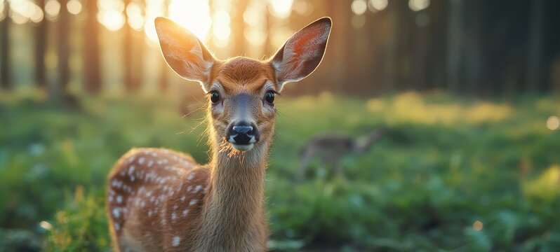 Graceful deer grazing in sunlit forest wildlife photography natural environment close-up view