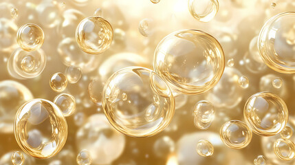 Glistening golden bubbles swirling in radiant illumination. Effervescent. Illustration