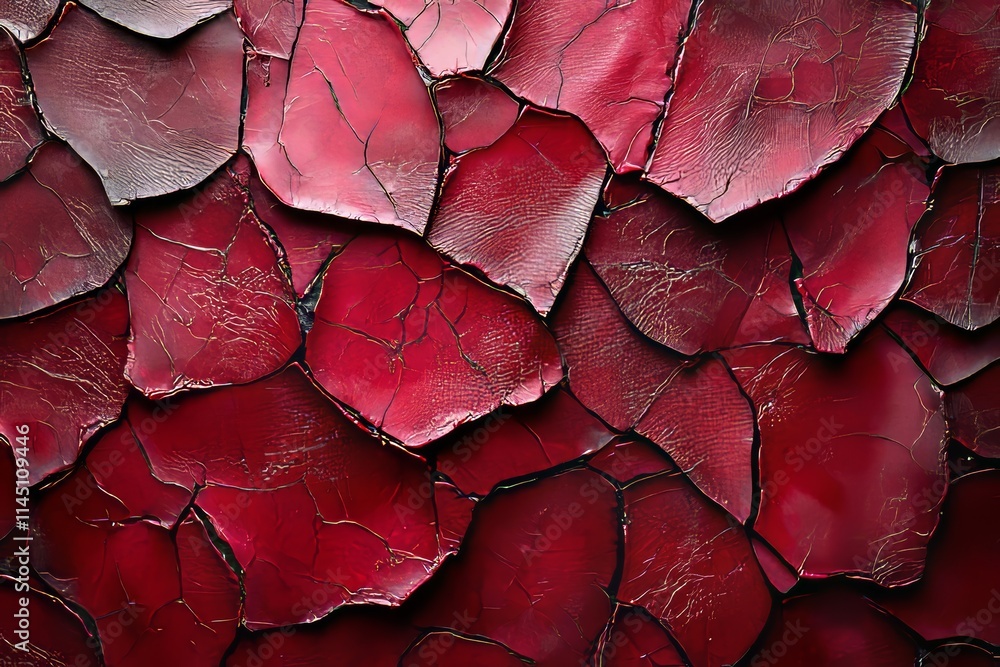 Poster a background with a red, scratched wall texture, showcasing an abstract dark and shiny marble patter