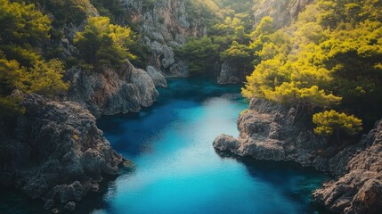 Serene Blue Lagoon Nestled Among Verdant Cliffs