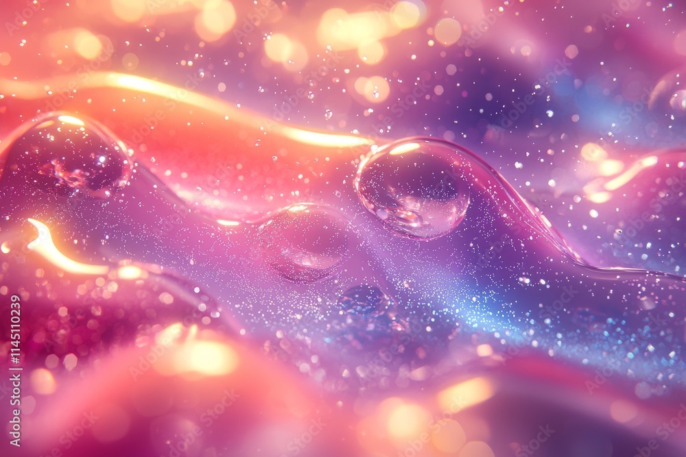 Poster a purple abstract background with wavy, liquid patterns, showcasing glossy fluid movements and dynam